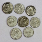 ANCIENT GREECE: LOT of 8 AR tetradrachms, including 3 Alexandrine types and 5 Apollo-on-omphalos types, all very worn and heavily cleaned; retail valu...