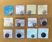 ROMAN EMPIRE: LOT of 12 coins, including AR denarii of Clodius Albinus (F-VF), Caracalla (VF+), Geta (VF+), Macrinus (VF, rough surfaces), Elagabalus ...