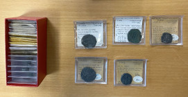 ANCIENT: LOT of 9 AR & 30 AE coins, including Elymais (12 AE drachms), Sasanian (9 AR drachms), Byzantine (11 AE folles, all attributed), and Latin Em...