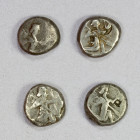 ACHAEMENID EMPIRE: LOT of 4 silver sigloi, types struck 5th/4th century BC: king kneeling, holding spear // oblong punch; average circulated grades, 2...