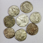 ELYMAIS: Kamnaskires V, ca. 54/3-33/2 BC, LOT of 8 AR tetradrachms, all subtypes of Van't Haaff-9.1.1-7, some with clear reverse bust, others more sty...