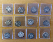 SASANIAN KINGDOM: Kavad I, 488-497, 499-531, LOT of 12 silver drachms, including the mints of AM, AS, AY, AYLAN, DYWAN, DA, GD, LD, MY, and NY, probab...