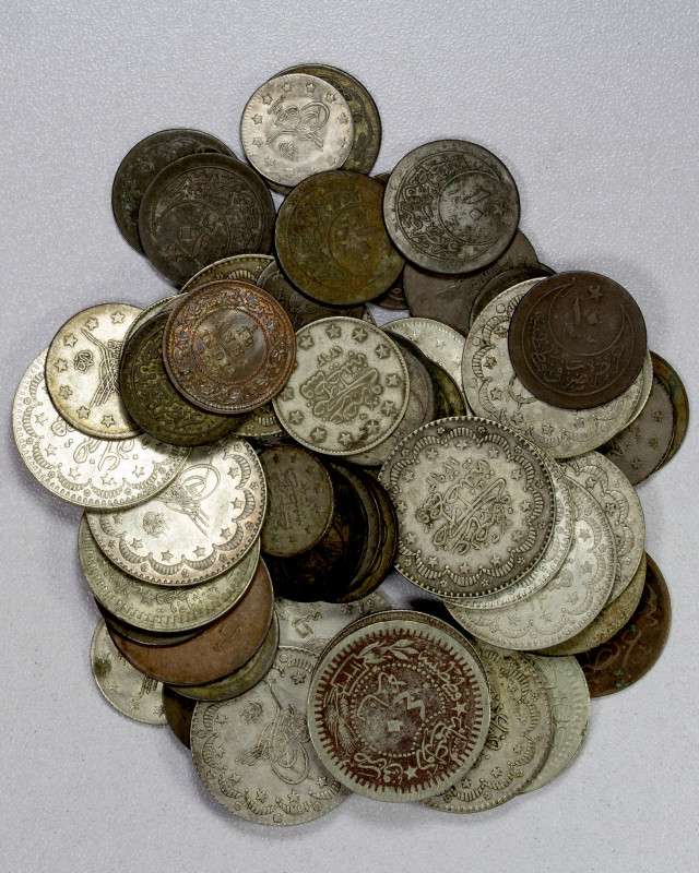 TURKEY: LOT of 53 coins, from Abdul Hamid II, Mehmet V and Mehmet VI including 5...