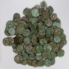 KUSHANO-SASANIAN: LOT of 153 copper coins, mixture of both the Bactrian series (mostly F-VF, usually with some weakness of strike) and Gandharan serie...