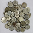 MEDIEVAL HINDU INDIA: LOT of 49 silver gadhaiyas, many different varieties, mostly fine silver, all derived from Sasanian drachms; average circulated ...