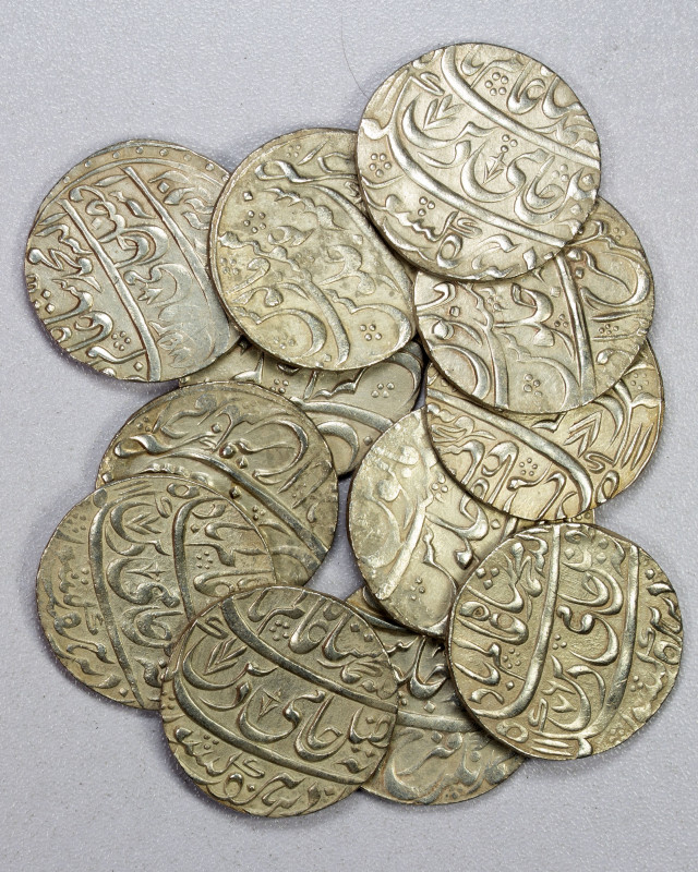 FARRUKHABAD: LOT of 12 rupees, mint of Ahmadnagar Farrukhabad, type KM-28, in th...