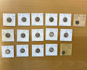 JUNAGADH: LOT of 16 silver koris, including types KM-15 (1 pc), KM-19 (1), KM-23 (6), and KM-30 (8), nearly all with clear legible dated (both AH and ...
