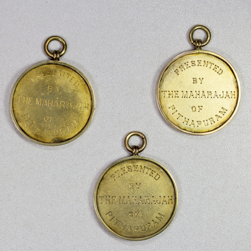 PITHAPURAM: SET of 3 brass award medals, presented by the Maharajah of Pithapura...