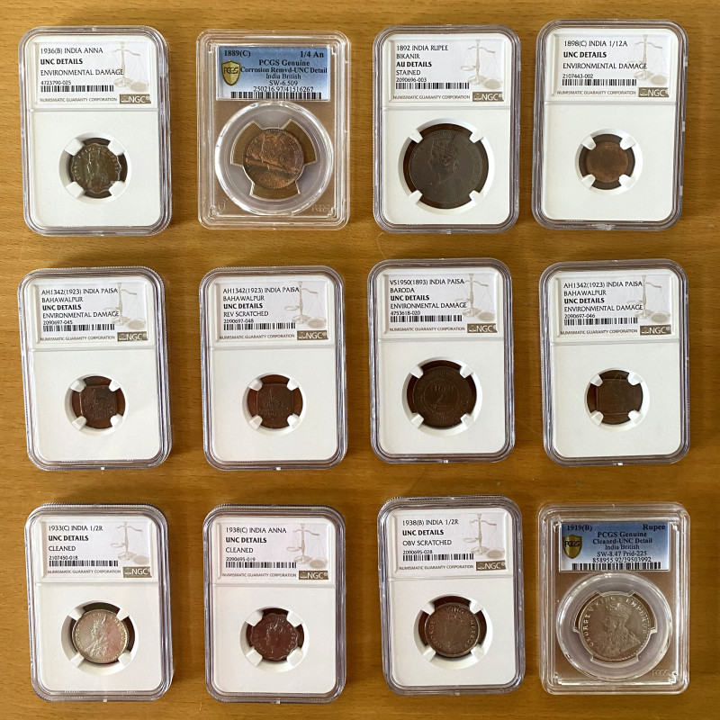 INDIA: LOT of 12 coins, all PCGS or NGC graded including: Bahawalpur 1 paisa AH1...