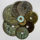 CHINA: LOT of 9 charms & coins, including a zodiac charm and a Taoist curse charm from late 19th to early 20th century, plus 5 more modern castings (i...