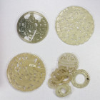 CHINA: LOT of 8 jade items, Opitz p.166-67, including a pair of round openwork charms with birds and floral designs (58mm), one with auspicious clouds...