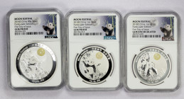 CHINA (PEOPLE'S REPUBLIC): LOT of 3 medals, 2018-Z Panda Jade Series silver including, 1 troy ounce in UNC and Proof, and 88 gram silver in Proof, eac...