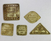 SUMATRA: LOT of 5 nickel plantation tokens, all from Asahan in North Sumatra, including Goerach Batoe: 1 dollar, 20 & 10 cents 1890 (39mm, 29mm, 25mm;...
