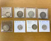 PALESTINE: LOT of 8 coins, including 50 mils: 1939 (4 pcs); and 100 mils: 1927 (4); better than average circulated grades, with some uncs (and some ch...