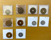 PALESTINE: LOT of 10 coins, including 20 mils: 1944 (6 pcs, bronze); and 50 mils: 1934 (4); average circulated grades, with some better, in consignor'...