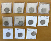 PALESTINE: LOT of 11 coins, including 50 mils: 1933 (5 pcs) and 1934 (6); average circulated grades, with many better, in consignor's 2x2 holders, vie...