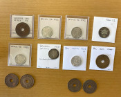 PALESTINE: LOT of 12 coins, including 20 mils: 1944 (6 pcs, bronze, some cleaned); and 50 mils: 1927 (6); average circulated grades, with some choice ...