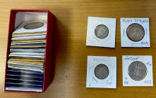EUROPE: LOT of 38 silver coins, comprising a wide selection across the continent, mostly ca. 1900-1940, including Albania (1 frang ar 1935), Austria (...