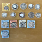 WORLDWIDE: LOT of 14 coins and 1 medal, including Raptor, Cuckoo, Goose, and Bustard bird coins: New Zealand (2 pcs), Belarus (4), Poland (1, silver m...