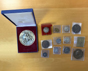 WORLDWIDE: LOT of 13 world medals, including Belgium: 61x46mm 1915 AE plaque "L/Assistance Discrète", and a smaller 27x21mm oval 1916 version, 55mm 19...
