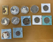 WORLDWIDE: LOT of 12 coins, including Cat coins: Isle of Man (2 pcs), Turkey (1), South Ossetia (2), Somalia (2), Korea/North (1), Lao (1), Mongolia (...
