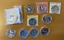 WORLDWIDE: LOT of 11 coins, ASW 9.0847, including Sheep and Goat coins: Armenia (7 pcs), Mongolia (2), Russia (1), and Turkey (1); all silver proofs, ...