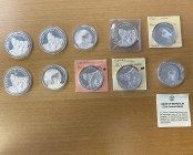 WORLDWIDE: LOT of 10 coins, ASW 8.9680, including Wolves: Belarus (6, with Swarovski crystals); and Mongolia (4); all silver proofs, some duplication,...