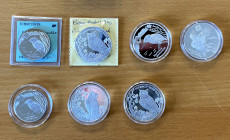 WORLDWIDE: LOT of 7 coins, including Owl and Kingfisher bird coins: Belarus (4 pcs) and Poland (3); mostly silver proofs, some base metal, some duplic...