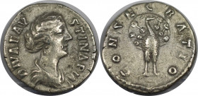 Römische Münzen, MÜNZEN DER RÖMISCHEN KAISERZEIT. Faustina Minor (147-176 n. Chr.). Denarius 176-180 n. Chr., Roma. Posthum. (2,67 g. 17 mm). Vs.: Büs...