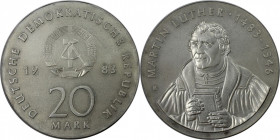Deutsche Münzen und Medaillen ab 1945, Deutsche Demokratische Republik bis 1990. Zum 500. Geburtstag von Martin Luther. 20 Mark 1983. Silber. Jaeger 1...
