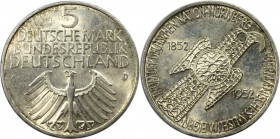 Deutsche Münzen und Medaillen ab 1945, BUNDESREPUBLIK DEUTSCHLAND. Germanisches Museum. 5 Mark 1952 D. Silber. Jaeger 388. Fast Stempelglanz. Haarkrat...