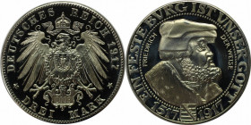 Deutsche Münzen und Medaillen ab 1945, BUNDESREPUBLIK DEUTSCHLAND. Friedrich der Weise. "Drei Mark 1917" Medaille 2003. Polierte Platte