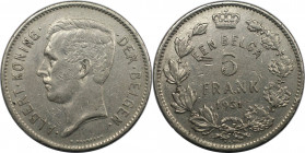 Europäische Münzen und Medaillen, Belgien / Belgium. Albert I. (1910-1934). 5 Francs 1931. Nickel. KM 98. Vorzüglich. Kratzer