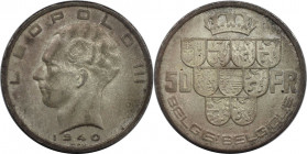 Europäische Münzen und Medaillen, Belgien / Belgium. Leopold III. 50 Francs 1940. 20,0 g. 0.835 Silber. 0.54 OZ. KM 122.1. Fast Stempelglanz