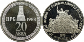 Europäische Münzen und Medaillen, Bulgarien / Bulgaria. 100 Jahre Bulgariens Befreiung von den Türken. 20 Lewa 1988. 11,22 g. 0.500 Silber. 0.18 OZ. K...