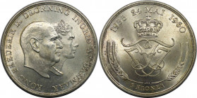 Europäische Münzen und Medaillen, Dänemark / Denmark. Frederik IX. Silberhochzeit mit Ingrid. 5 Kronen 1960. 17,0 g. 0.800 Silber. 0.44 OZ. KM 852. St...
