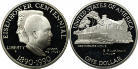 Weltmünzen und Medaillen, Vereinigte Staaten / USA / United States. 100. Geburtstag von Dwight D. Eisenhower. Dollar 1990 P, Silber. KM 227. Polierte ...
