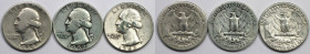 Weltmünzen und Medaillen, Vereinigte Staaten / USA / United States, Lots und Sammlungen. 3 x 1/4 Dollar (Washington Quarter) 1939-1963. Lot von 3 Münz...