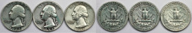 Weltmünzen und Medaillen, Vereinigte Staaten / USA / United States, Lots und Sammlungen. 3 x 1/4 Dollar (Washington Quarter) 1942-1961. Lot von 3 Münz...