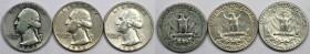 Weltmünzen und Medaillen, Vereinigte Staaten / USA / United States, Lots und Sammlungen. 3 x 1/4 Dollar (Washington Quarter) 1944-1960. Lot von 3 Münz...