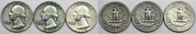 Weltmünzen und Medaillen, Vereinigte Staaten / USA / United States, Lots und Sammlungen. 3 x 1/4 Dollar (Washington Quarter) 1954-1964. Lot von 3 Münz...
