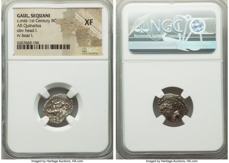 CENTRAL GAUL. Sequani. Ca. mid-1st Century BC. AR quinarius (17mm, 9h). NGC XF. ...