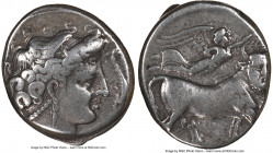 CAMPANIA. Neapolis. Ca. 330-270 BC. AR didrachm (20mm, 7.12 gm, 7h). NGC VF 3/5 - 4/5. Ca. 300 BC. Head of nymph right, hair bound with taenia, wearin...