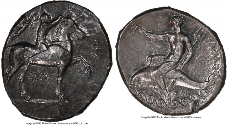 CALABRIA. Tarentum. Ca. 332-302 BC. AR stater or didrachm (23mm, 8.01 gm, 7h). N...