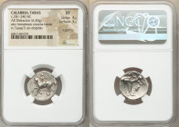 CALABRIA. Tarentum. Ca. 281-240 BC. AR stater or didrachm (20mm, 6.30 gm, 2h). NGC XF 4/5 - 3/5, light graffito. De-, Sy- and Lykinos, magistrates, ca...