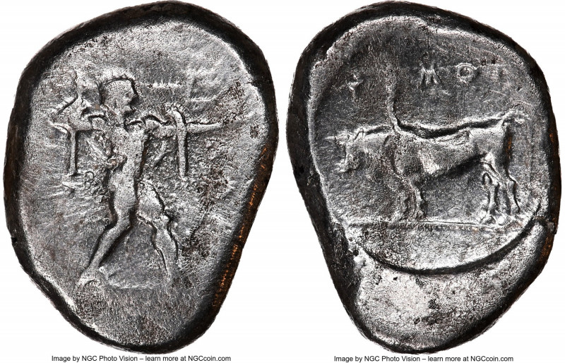 LUCANIA. Poseidonia. Ca. 470-420 BC. AR stater (21mm, 7.42 gm, 12h). NGC VF 5/5 ...