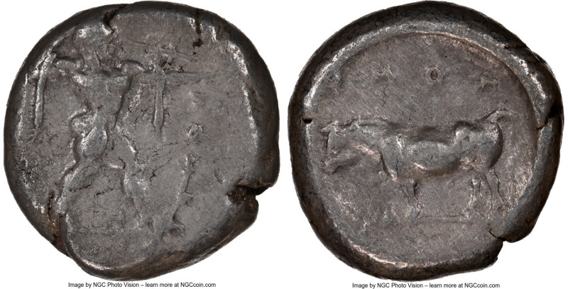 LUCANIA. Poseidonia. Ca. 470-420 BC. AR stater (17mm, 3h). NGC VF. ΠΟΣEI, Poseid...