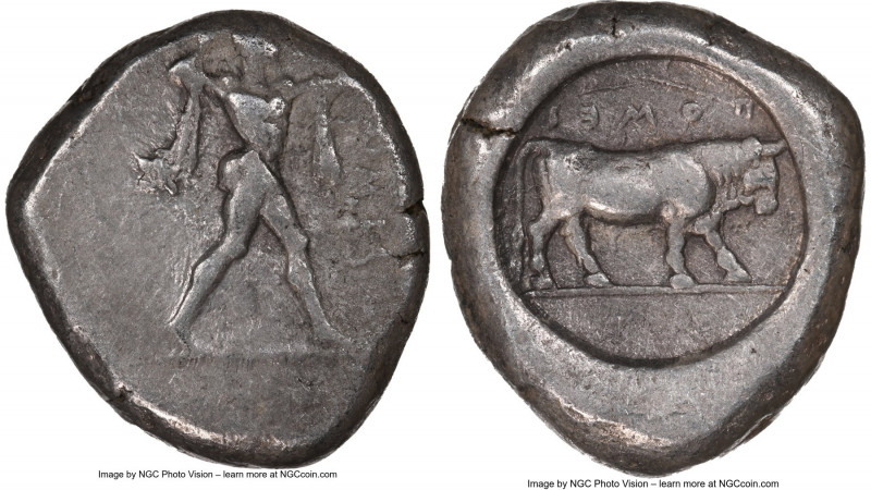 LUCANIA. Poseidonia. Ca. 470-420 BC. AR stater (19mm, 1h). NGC VF. ΠΟΣEI, Poseid...