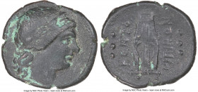 SICILY. Centuripae. Ca. 2nd century BC. AE hemilitron (23mm, 7.84 gm, 12h). NGC Choice VF 5/5 - 2/5. Laureate head of Apollo right / KENTO/PIΠINΩN, ci...