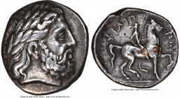 MACEDONIAN KINGDOM. Philip II (359-336 BC). AR tetradrachm (26mm, 13.98 gm, 8h). NGC Choice VF 4/5 - 3/5, Fine Style, flan flaw. Lifetime or early pos...